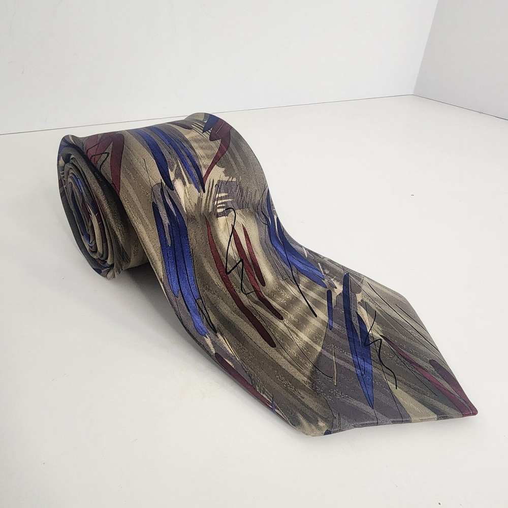 J. Garcia Necktie Tan Blue Abstract California Mission 15 Silk Mens OS